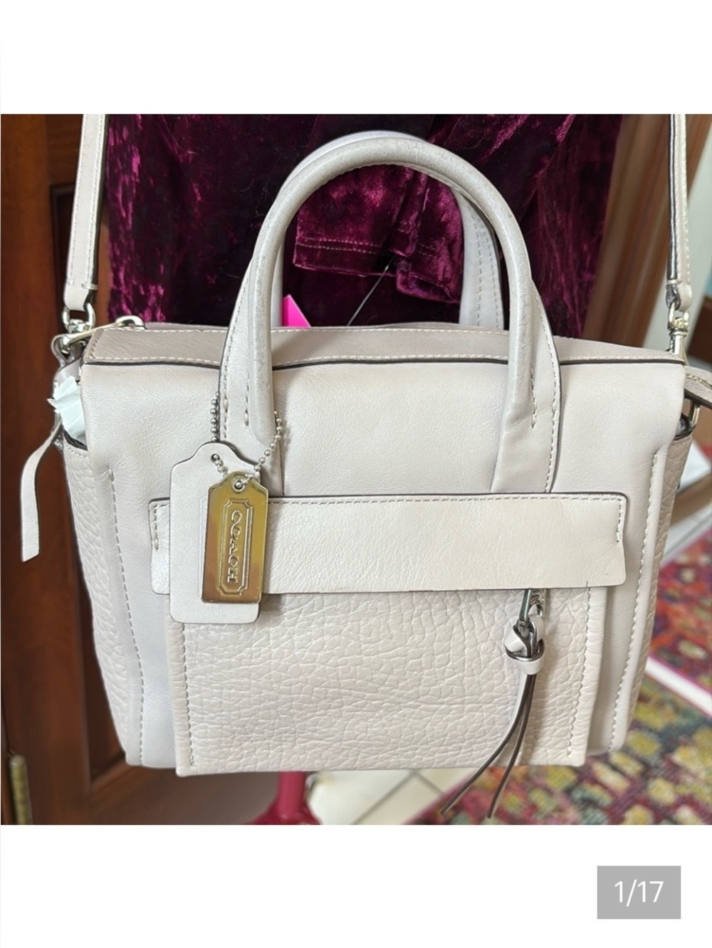 Coach Bleecker  mini Riley Satchel Crossbody bag  leather  gray/taupe excellent